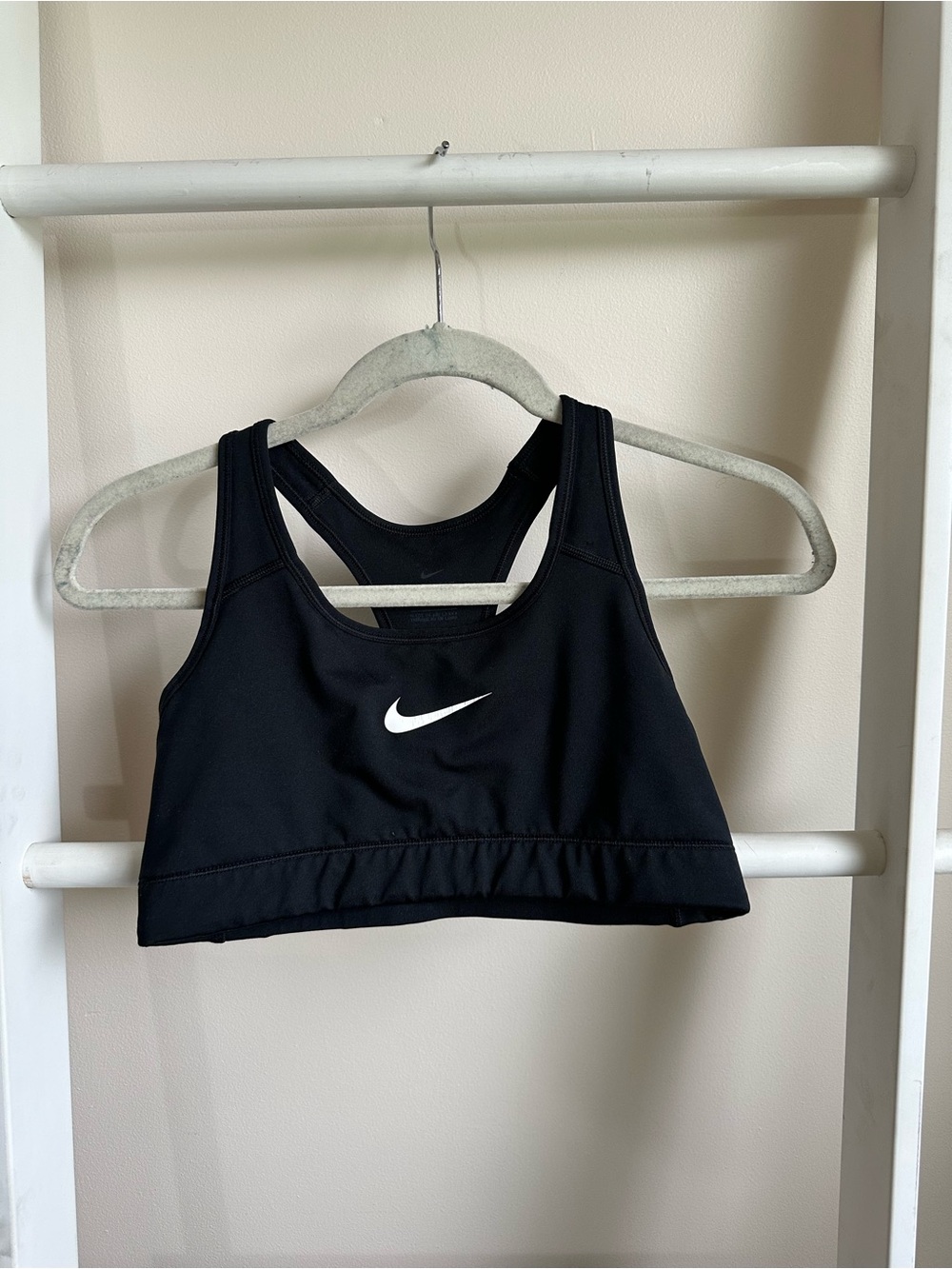 Nike Black Racerback Sports Bra with Subtle Gray Swoosh